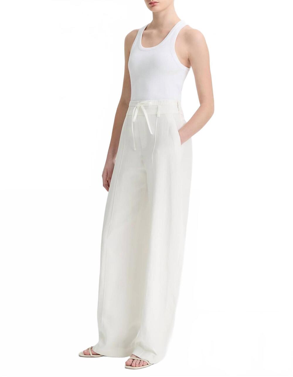 NEW VINCE mid rise double waistband drawstring pant in off white